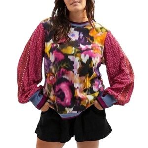 Anthropologie Bl^nk London Floral Eyelet Long Sleeve Top size XS